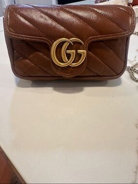 Gucci Brown Quilted Leather Mini Crossbody with Gold Double G